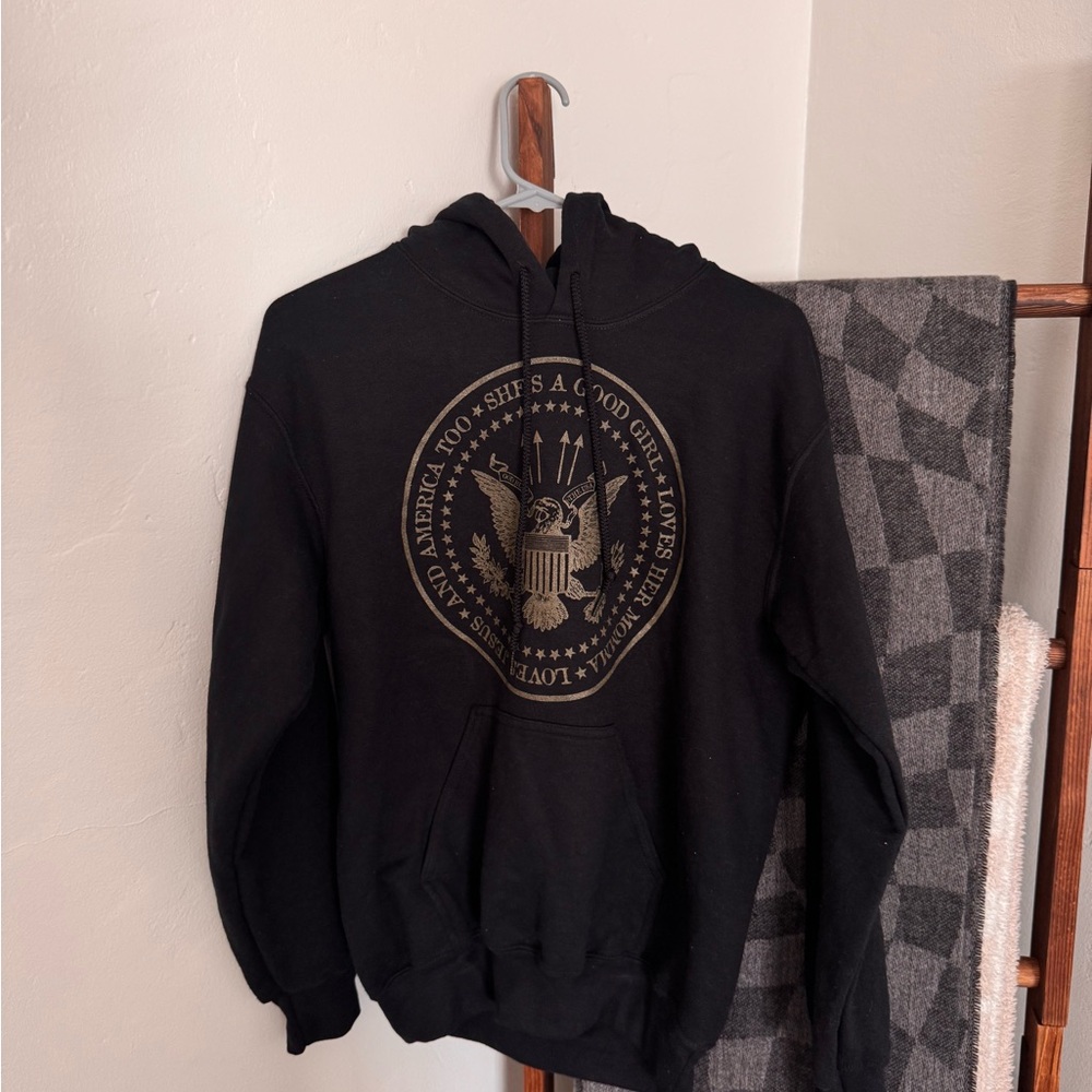 Black Graphic Hoodie with Emblem